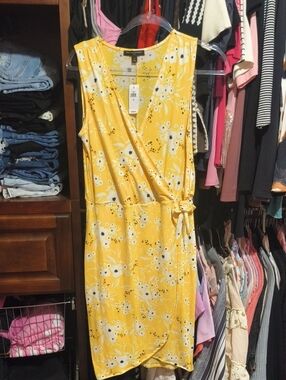 Banana Republic Yellow Floral Faux-Wrap Dress